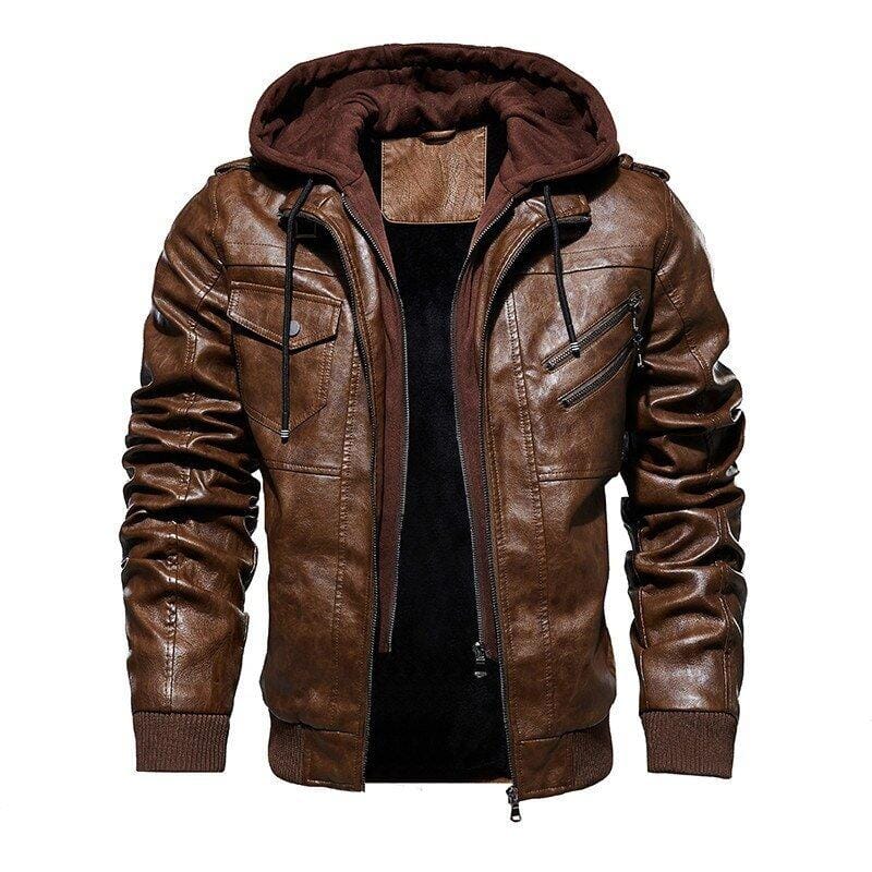 Veste en cuir pour homme Noble avec capuche amovible