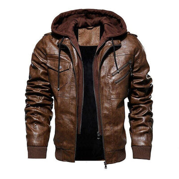 Veste en cuir pour homme Noble avec capuche amovible