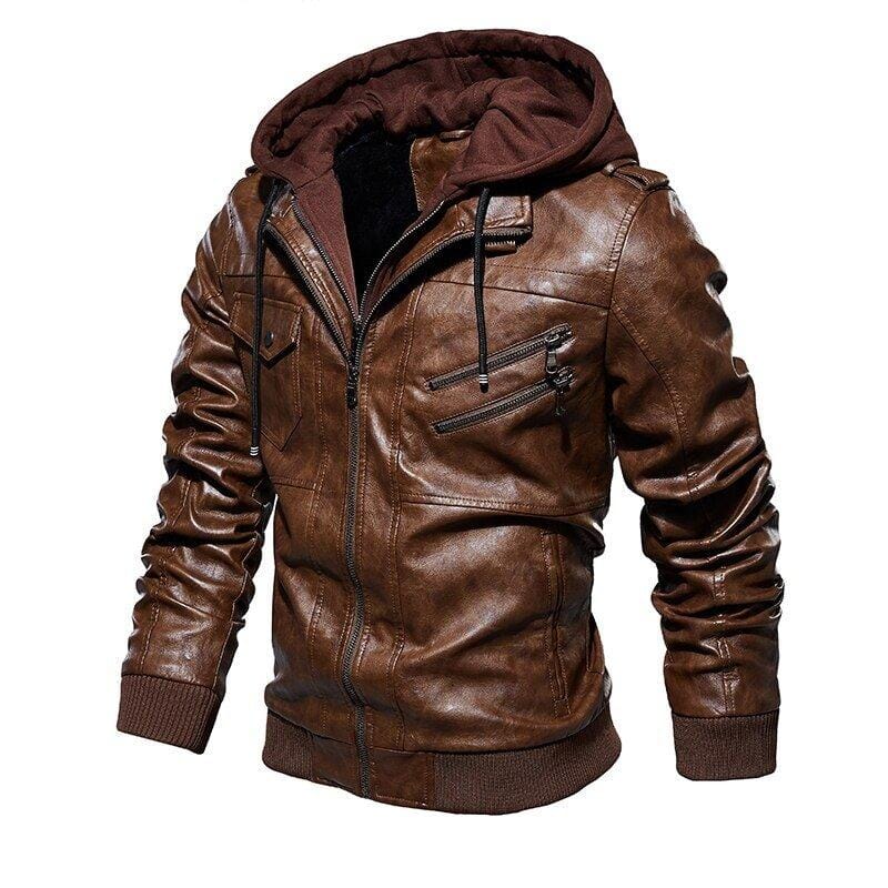 Veste en cuir pour homme Noble avec capuche amovible