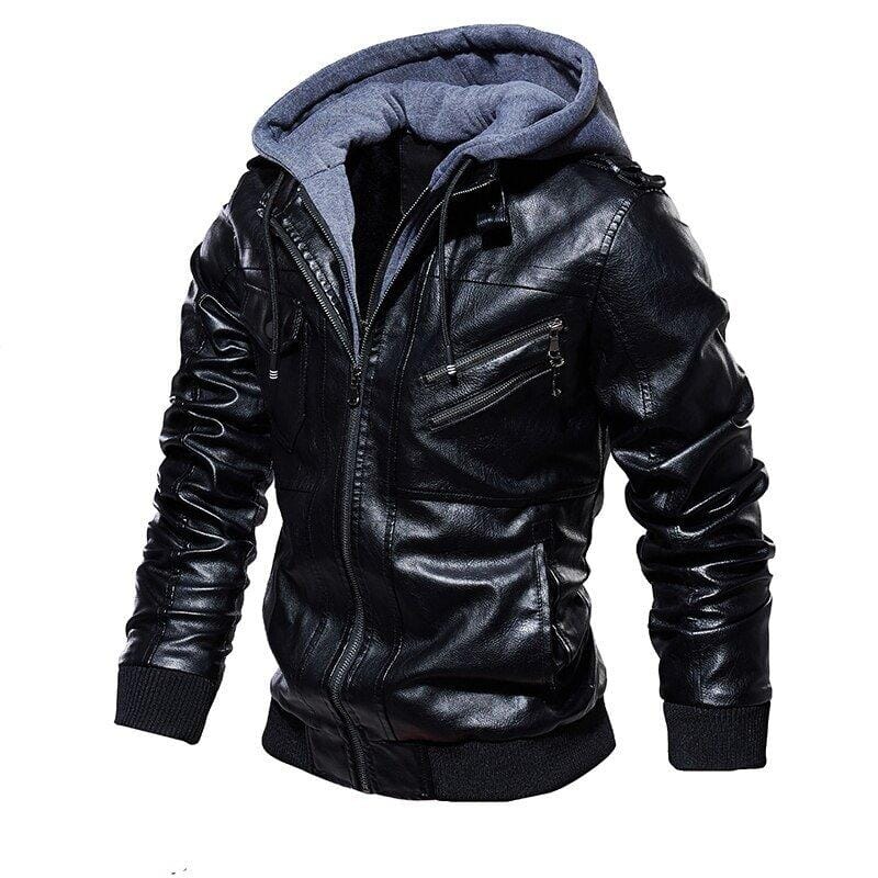Veste en cuir pour homme Noble avec capuche amovible